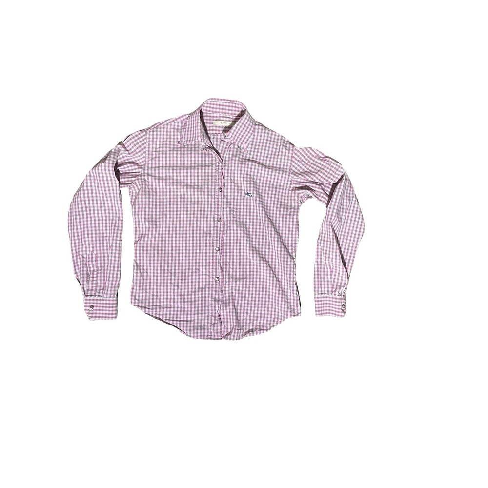 Etro Milano Womens Pink  Gingham Check Cotton Button Down Shirt Size 36